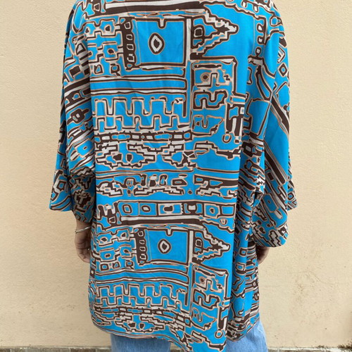 Shirt blue with brown patterns new Kado handmade clothes