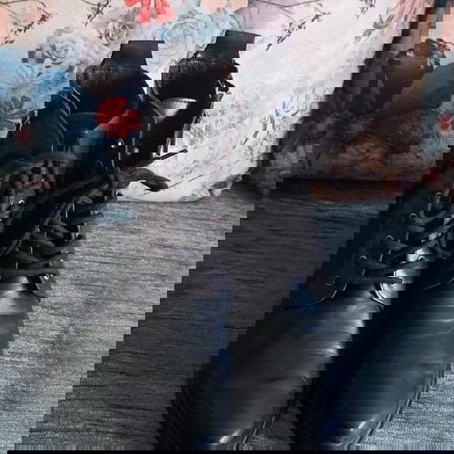 Γυναικεία μποτάκια μπόικερ από δέρμα "NUDE" σαν καινούργια, μαύρα