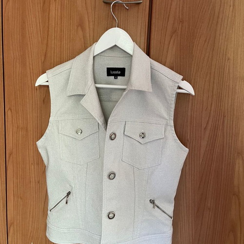 Lussile sleeveless denim vest Medium, like new, silver thread
