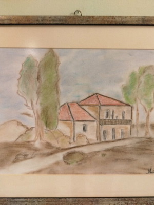 Handmade drawing with colored pencils in framed glass like new