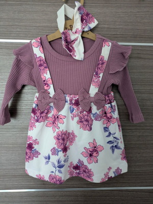 Baby set with dress, suspenders and headband like new 3-6 months