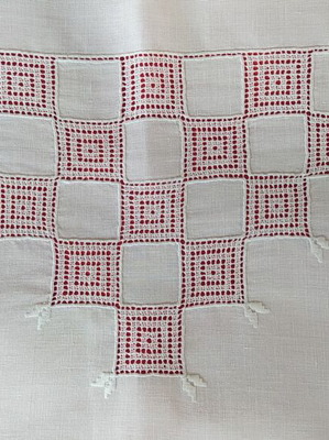 Antique Handmade White Embroidery Table Linen like new