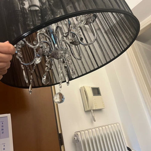 Chandelier lamp with black fabric shade and crystal details like new