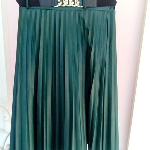 Women's pleated skirt with leather texture new, elastic waist, medium-large