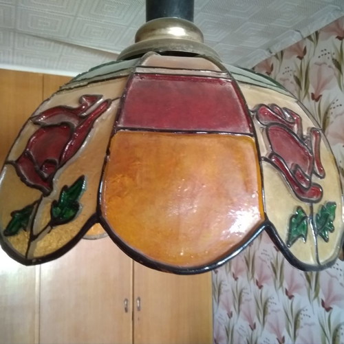 Room lamp used, 1970s stained glass style plexiglass