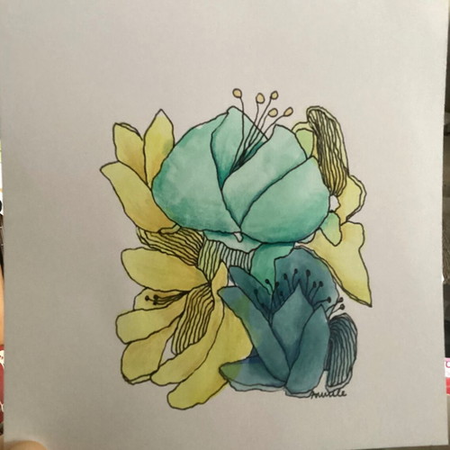 Flowers abstract drawing new, original hand-painted artwork