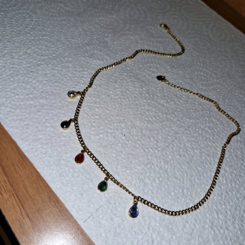 Steel necklace pendant with multicolored stones new