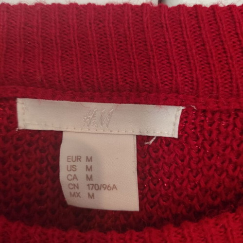 Red H&M sweater with glitter, like new, size M