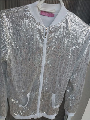 Bomber Jacket with Sequins like new, white and silver