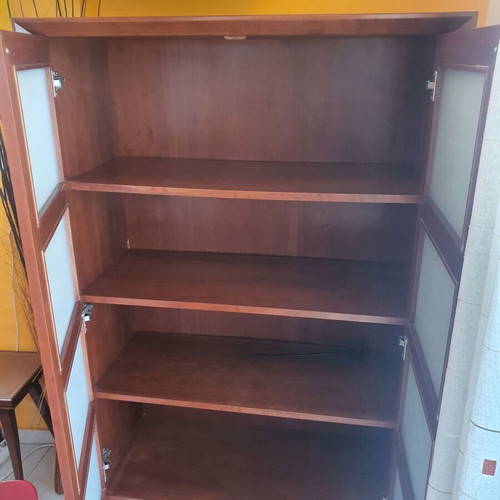 Handmade cherry showcase used with sandblasted doors