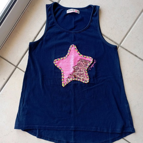 Desigual sleeveless blouse for girls 13-14 years like new, blue with sequins