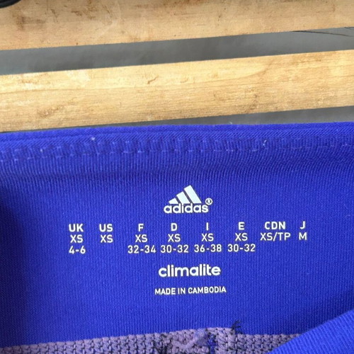 Adidas Climalite sports leggings, black with blue waistband, size XS
