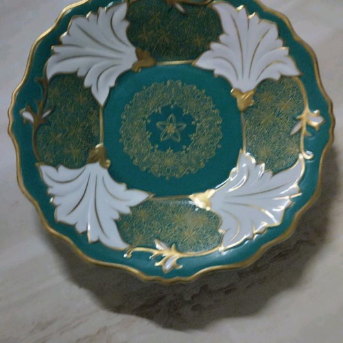 Weimar porcelain plate vintage like new, emerald green with gold
