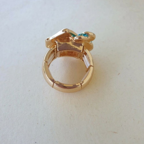 Boho elastic stainless steel ring in gold with turquoise coating like new
