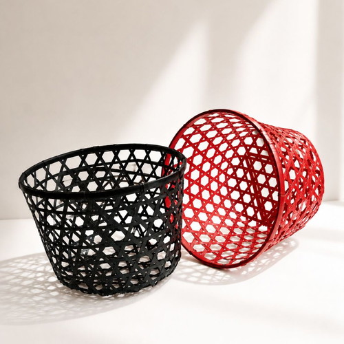 Bamboo baskets set of two large, like new, black and red