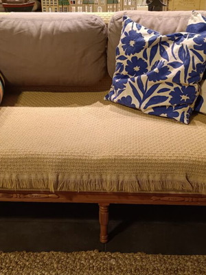Handmade two-seater sofa used with carved wooden frame