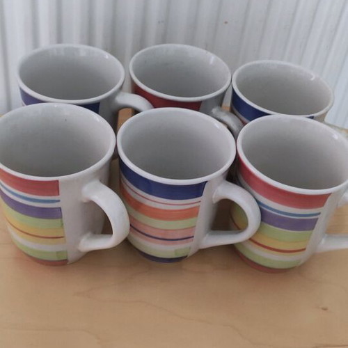 Mugs used, pack of 6 in beige and blue tones