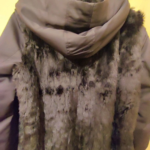 Zara black jacket with fur front and back and hood like new size M