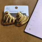 Heart-shaped clip-on earrings new, gold color with embossed design