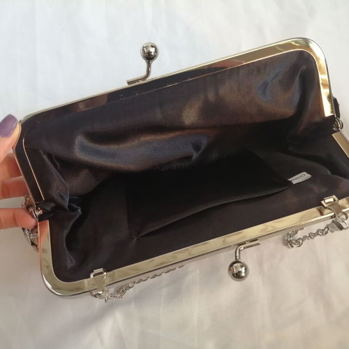Elegant black clutch bag with sequins and floral embroidery, new