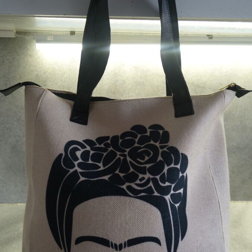 Fabric bag like new, handheld, black and beige