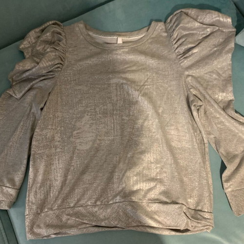 Imperial silver blouse thin with ruffles on shoulders like new, size S/M