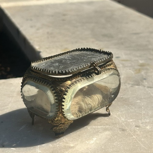 19th Century French Glass Jewelry Casket used with metal frame