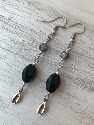 Earrings black gray silver with metal summer shells new