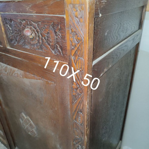 Carved antique buffet used with marble top and mirror