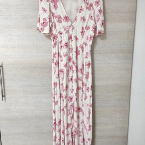 Zara midi floral button-up dress new, off white and pink