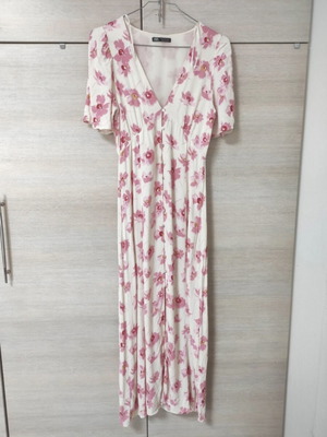 Zara midi floral button-up dress new, off white and pink