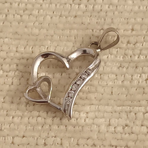 925 Silver Double Heart Pendant with Zircon Stones and Chain