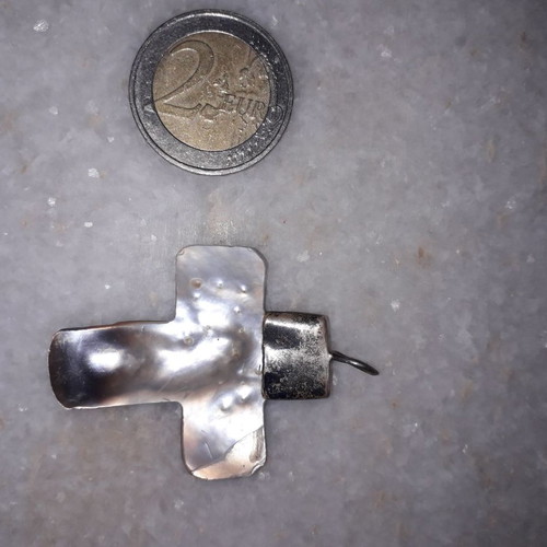Vintage cross large old made of shell and 925 silver