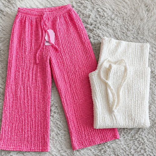 Waffle women's pants new, pink and white