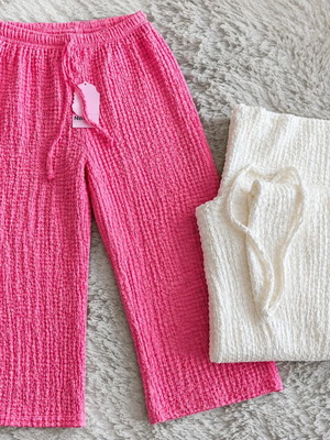 Waffle women's pants new, pink and white