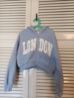 Zara short sweatshirt jacket used, turquoise, ages 9-10