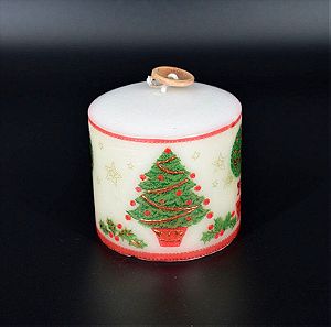 Χειροποίητο Διακοσμητικό – Χριστουγεννιάτικo Κερί – Λευκό Κερί Φ90mm * 90mm Δεντράκια