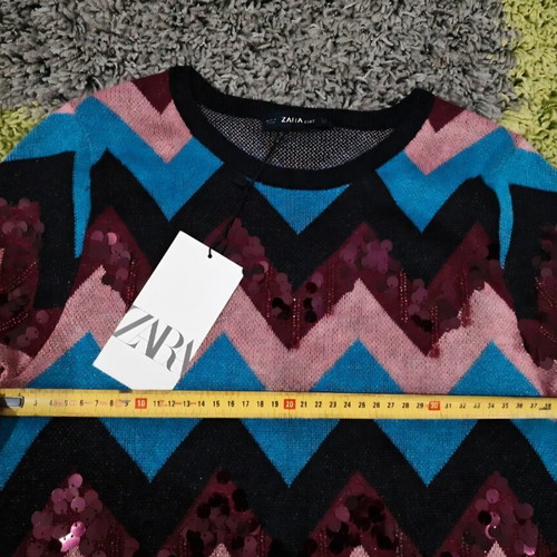 Zara knitted dress new with tag, size S, pink and blue with sequins