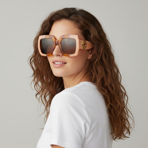 Gucci GG1022S oversized square sunglasses amber peach