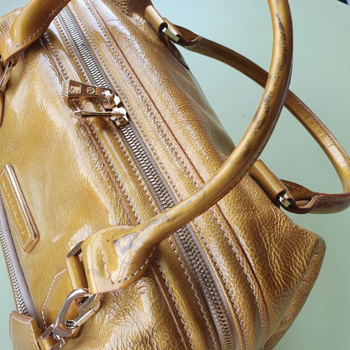 Longchamp patient leather handbag used, yellow and orange