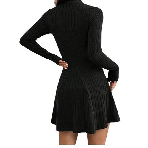 Gorglitter women's knitted midi dress with high collar and long sleeves, XS