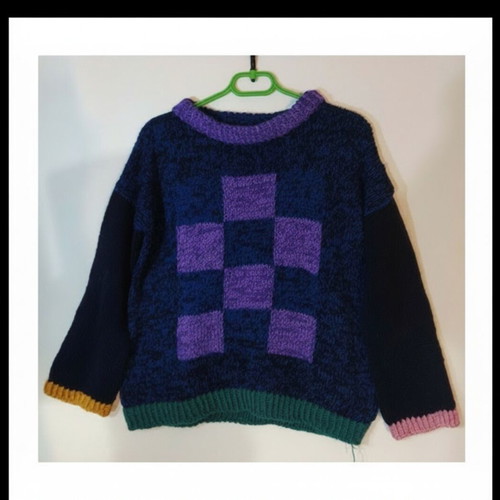 Handmade colorblock knitted sweater unisex, new, size L