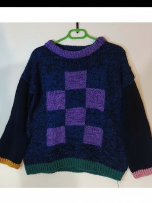 Handmade colorblock knitted sweater unisex, new, size L