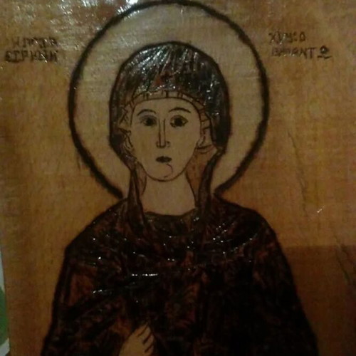 Handmade saint icon pyrography on beech wood