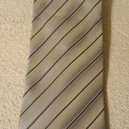 Cavalieri men's tie new, light blue with blue and brown stripes, 100% silk