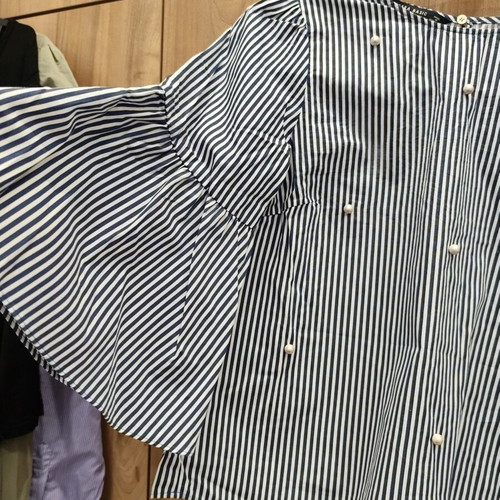 Zara striped blouse with pearls and bell sleeves size S like new
