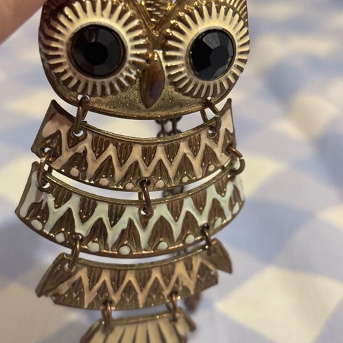 Vintage owl necklace used, gold color, enamel decoration