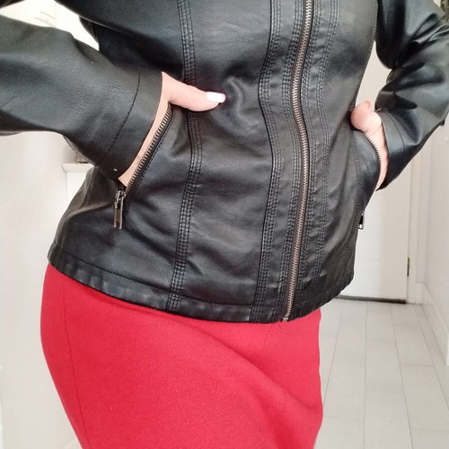 Pink Woman faux leather jacket size M like new, black