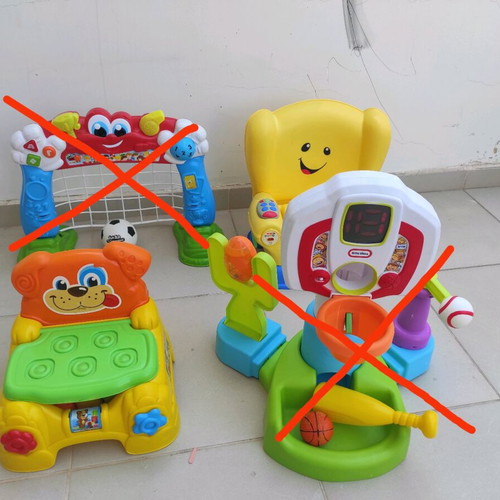 Fisher Price educational chair used with sounds and Baby Clementoni for skills