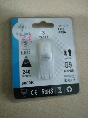 Led λάμπα καινούργια, λευκό ψυχρό, G9 3W 6000K